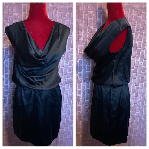 Black Silk Charmeuse Drape Neck Dress - Picture 2 of 8